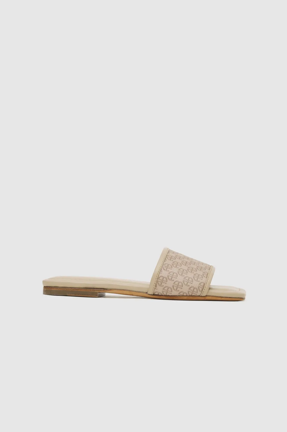 Ria Slides - Beige Monogram Print