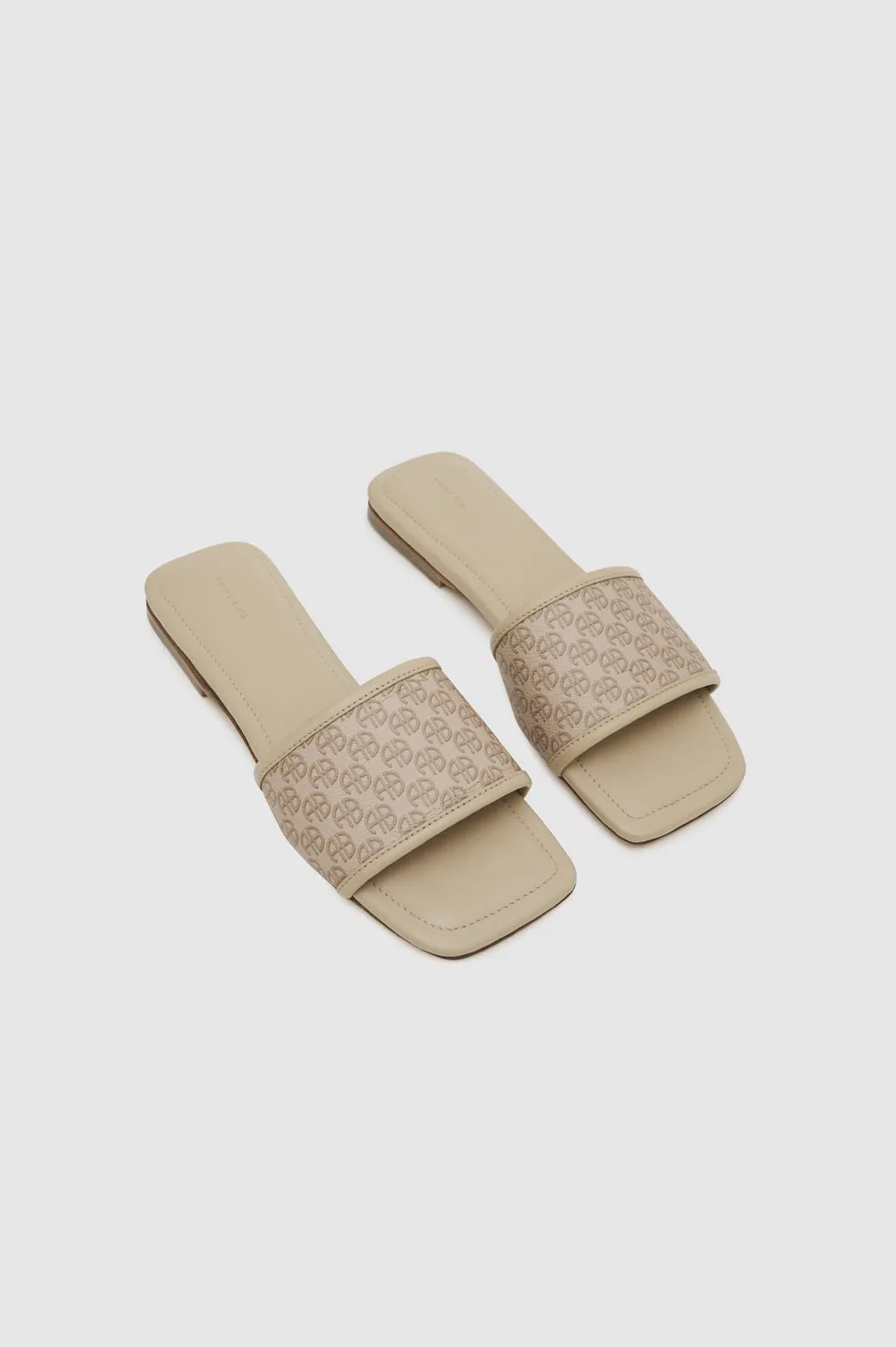 Ria Slides - Beige Monogram Print