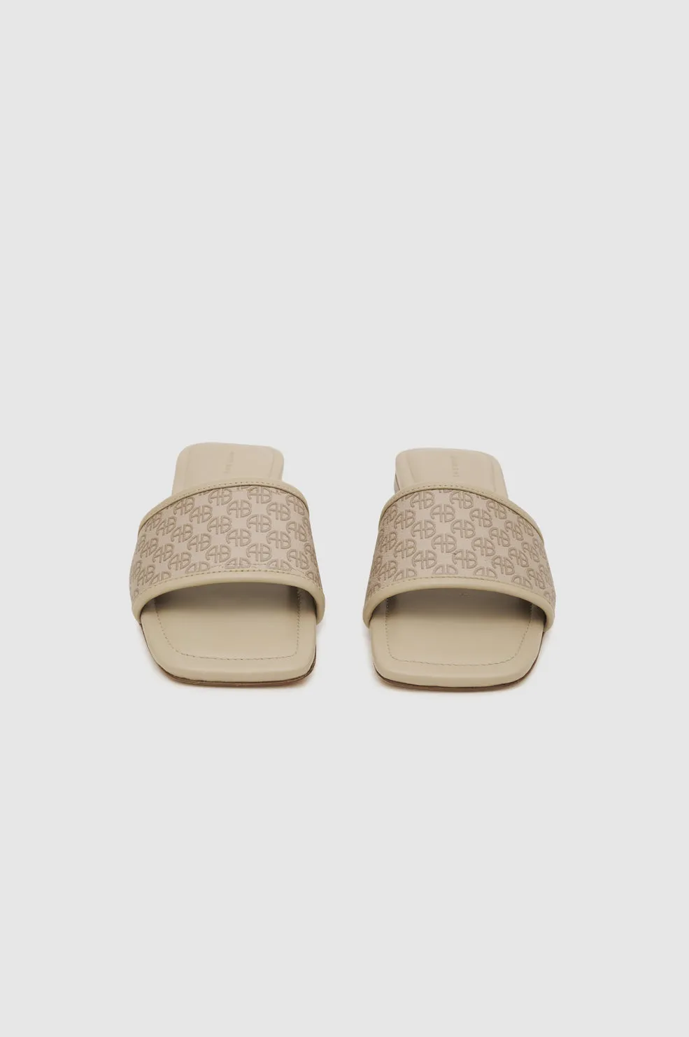 Ria Slides - Beige Monogram Print