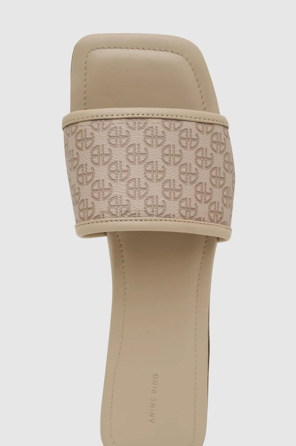 Ria Slides - Beige Monogram Print