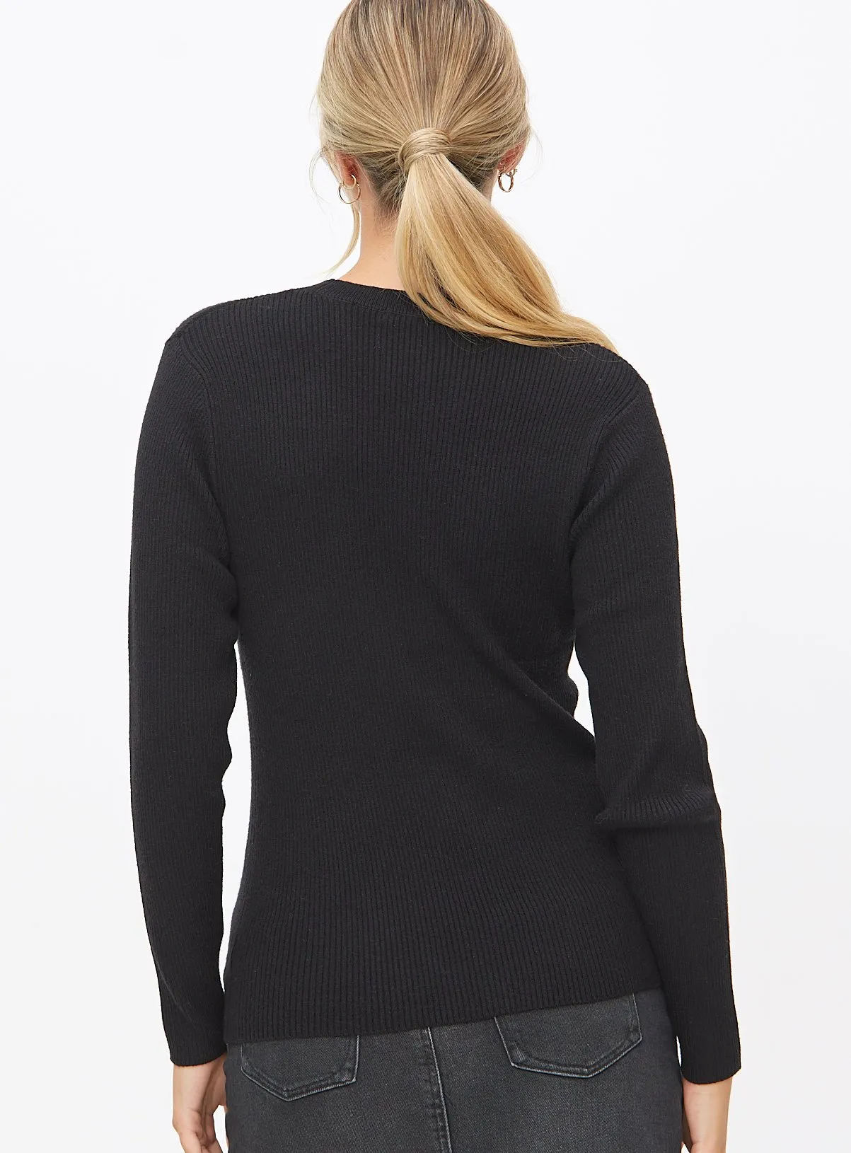 Ribbed Crew Neck Jumper 10 Black Soft Touch - Tu Clothing