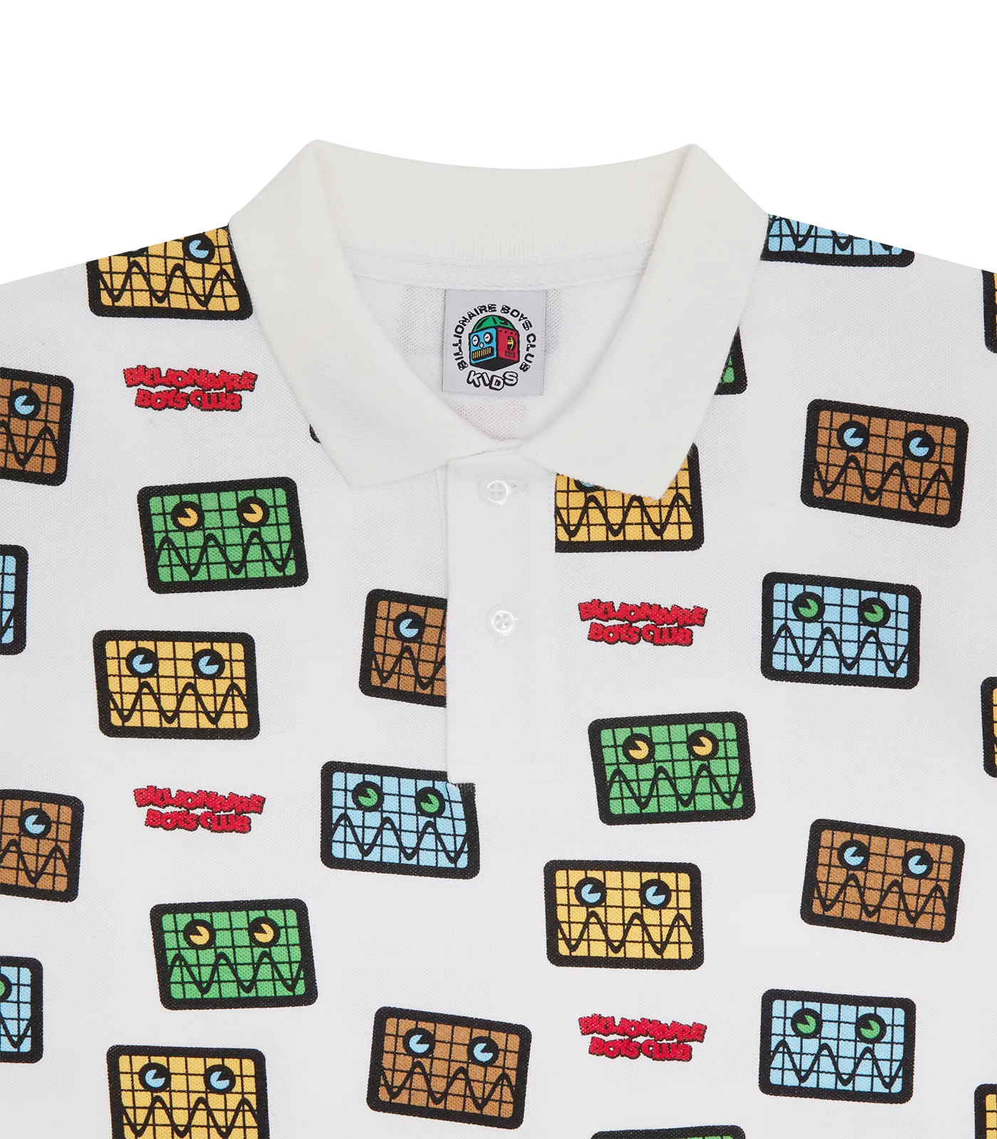 Robot Print Kids Jumble Polo Shirt - White