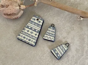 Rounded Triangle Pendant, Bead Set, Blue Geometric Earring Bead Pair, Porcelain Ceramic Charms, Jewelry Making Components, Beadi