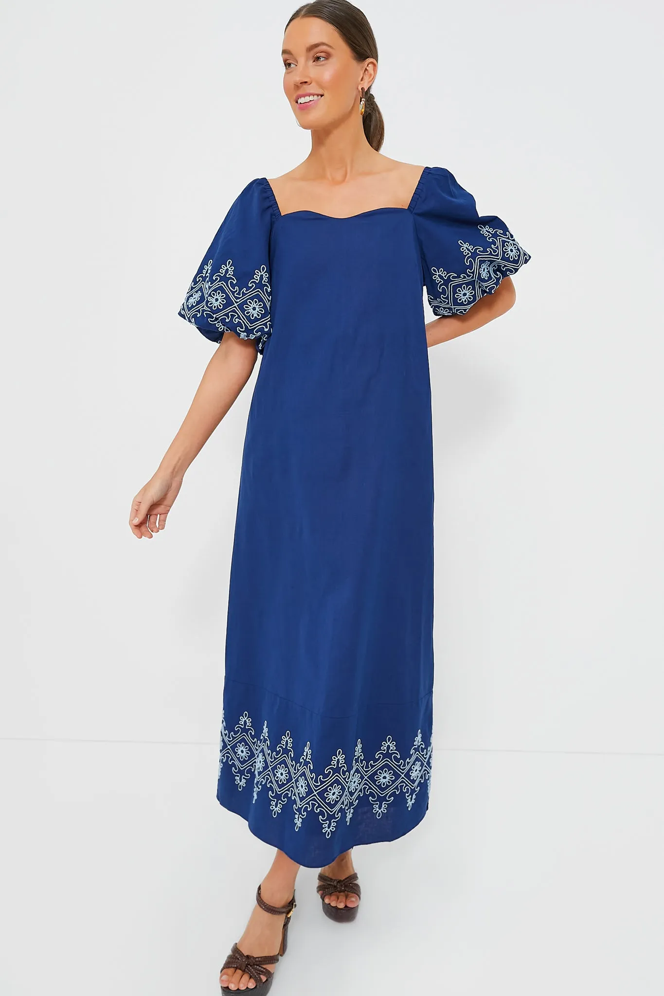 Royal with White Embroidery Maggie Maxi Dress