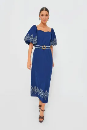 Royal with White Embroidery Maggie Maxi Dress