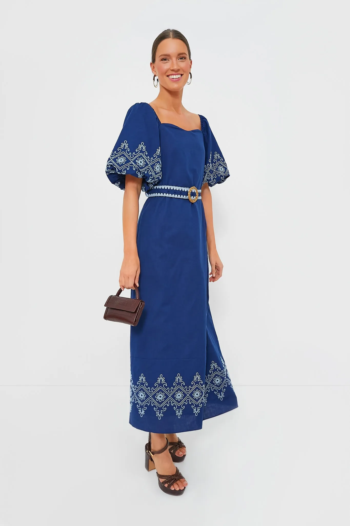 Royal with White Embroidery Maggie Maxi Dress