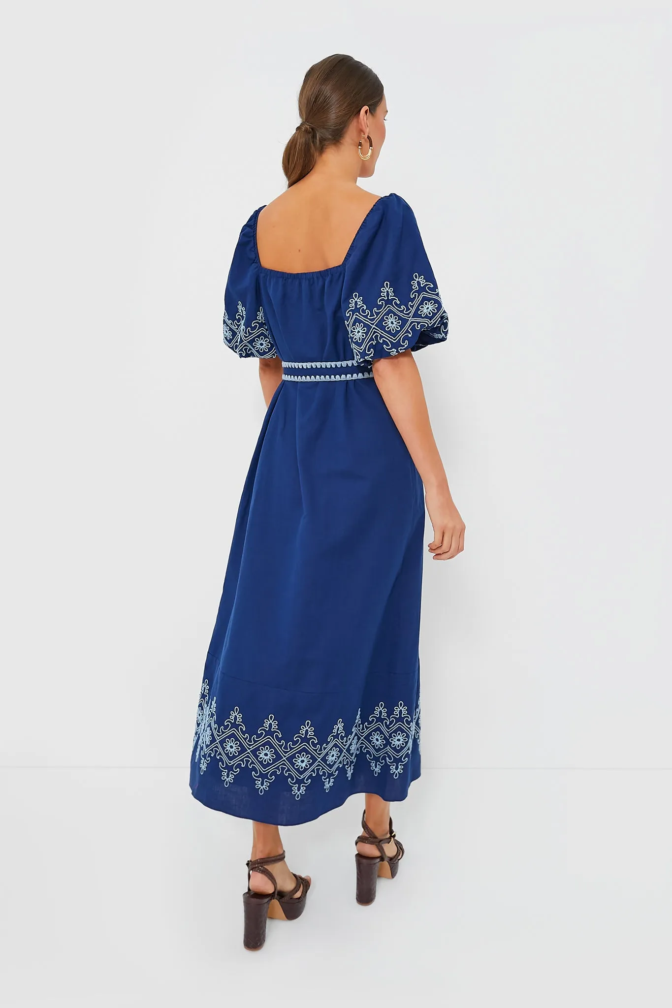 Royal with White Embroidery Maggie Maxi Dress