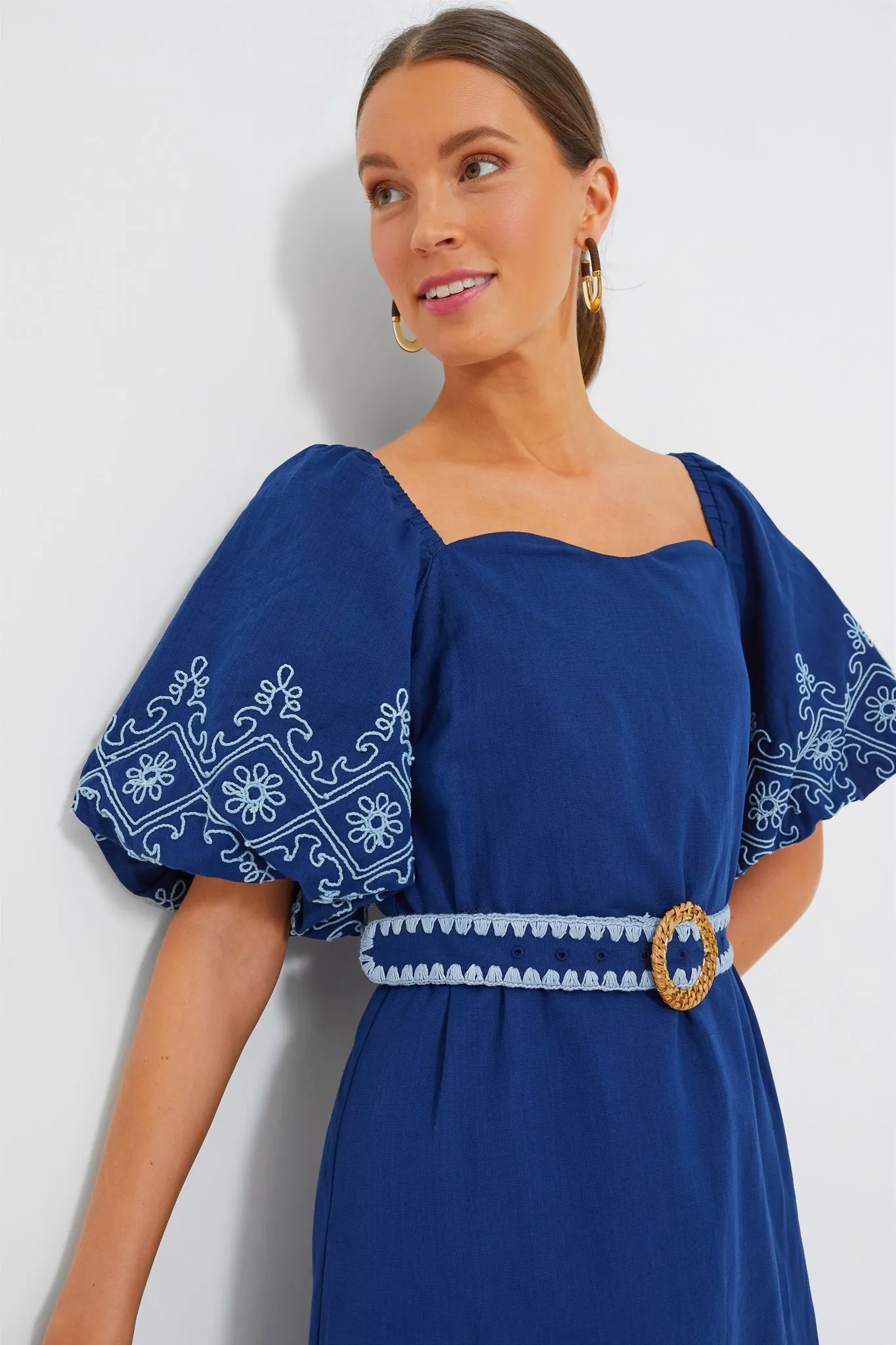 Royal with White Embroidery Maggie Maxi Dress