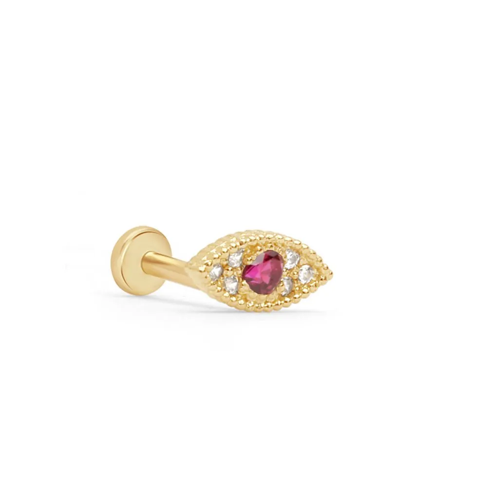 Flat Back Stud with Ruby Evil Eye Detail