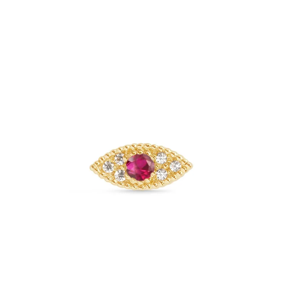 Flat Back Stud with Ruby Evil Eye Detail