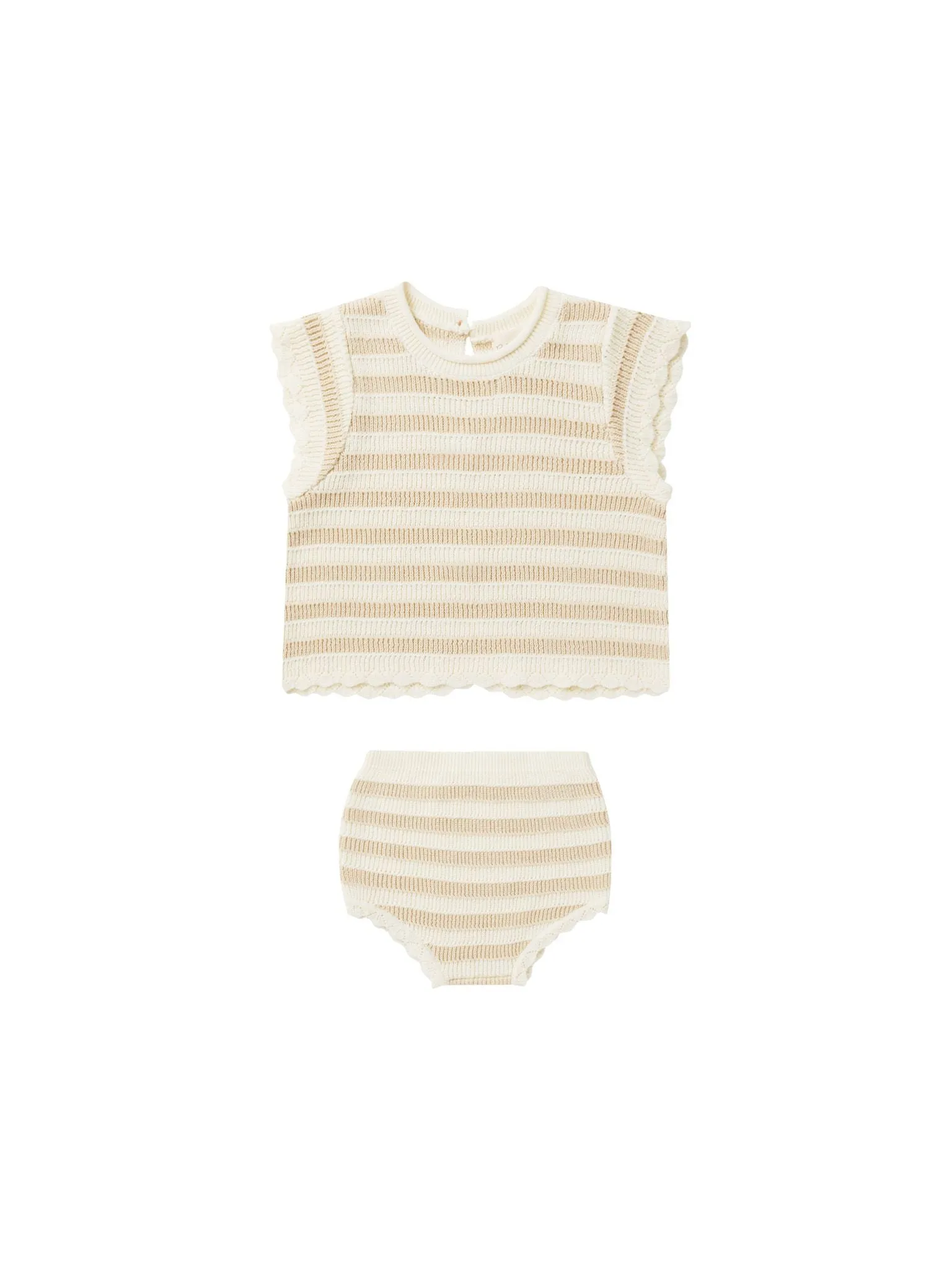 Rylee & Cru Sand Stripe Scallop Knit Baby Set