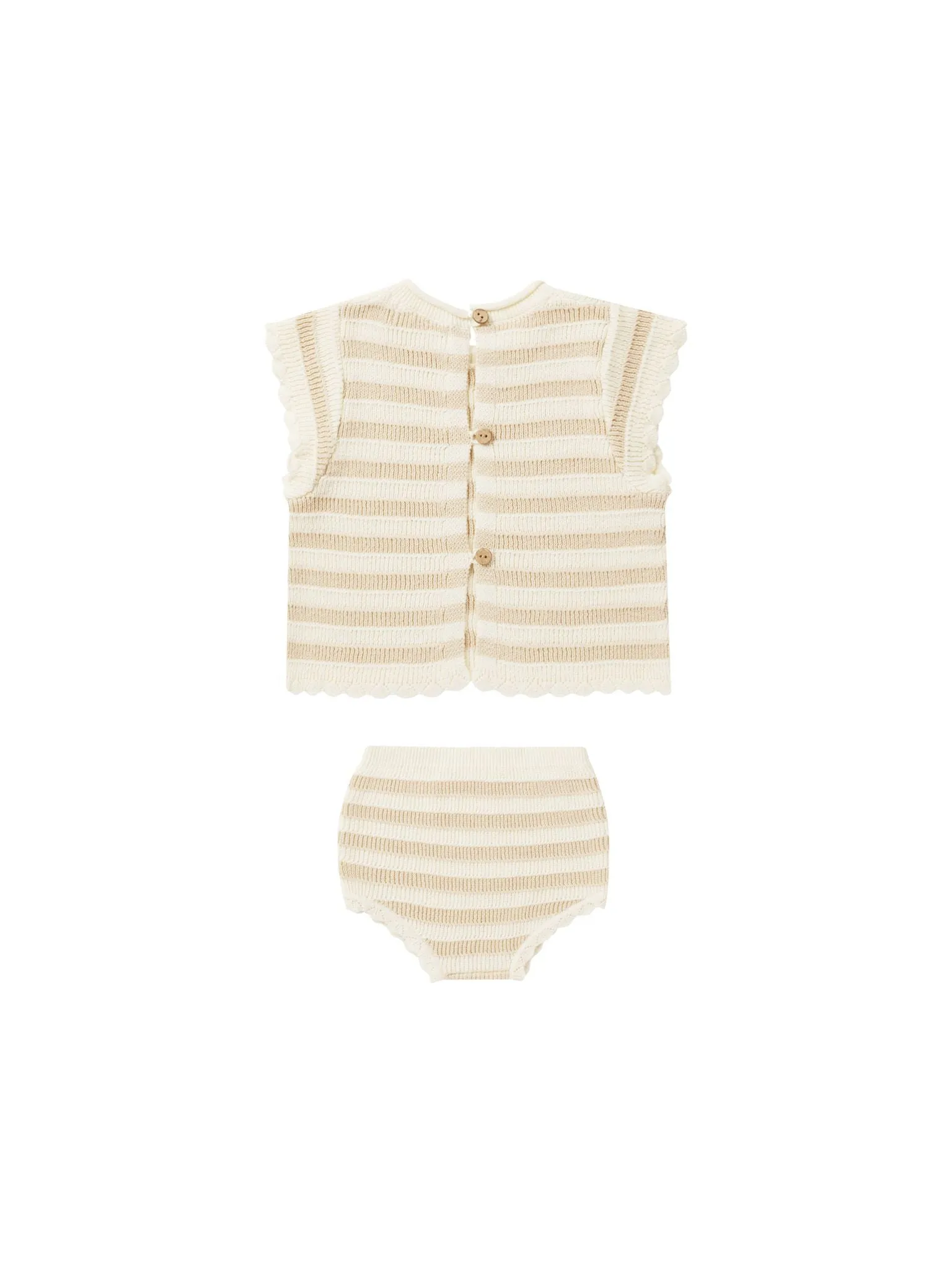 Rylee & Cru Sand Stripe Scallop Knit Baby Set