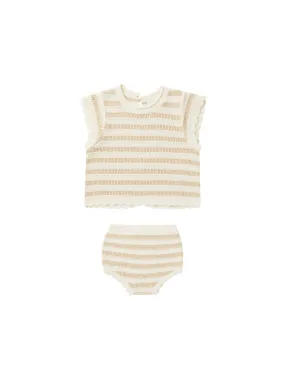 Rylee & Cru Sand Stripe Scallop Knit Baby Set