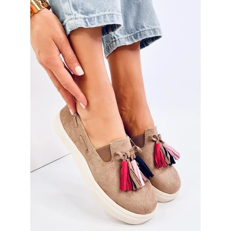 Salma Khaki Fringed Sneakers beige