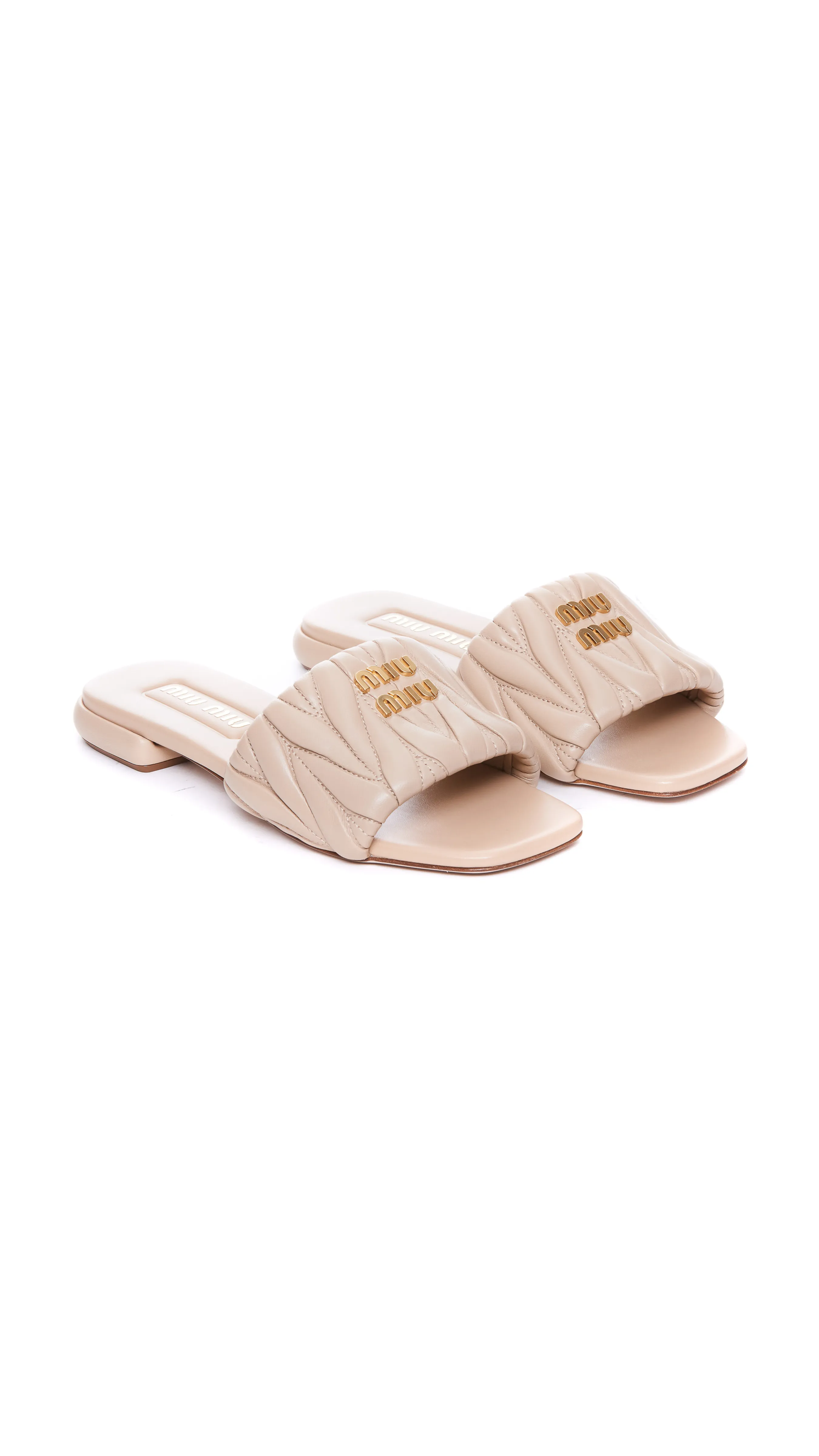 Sand Beige Matelassé Nappa Leather Slides