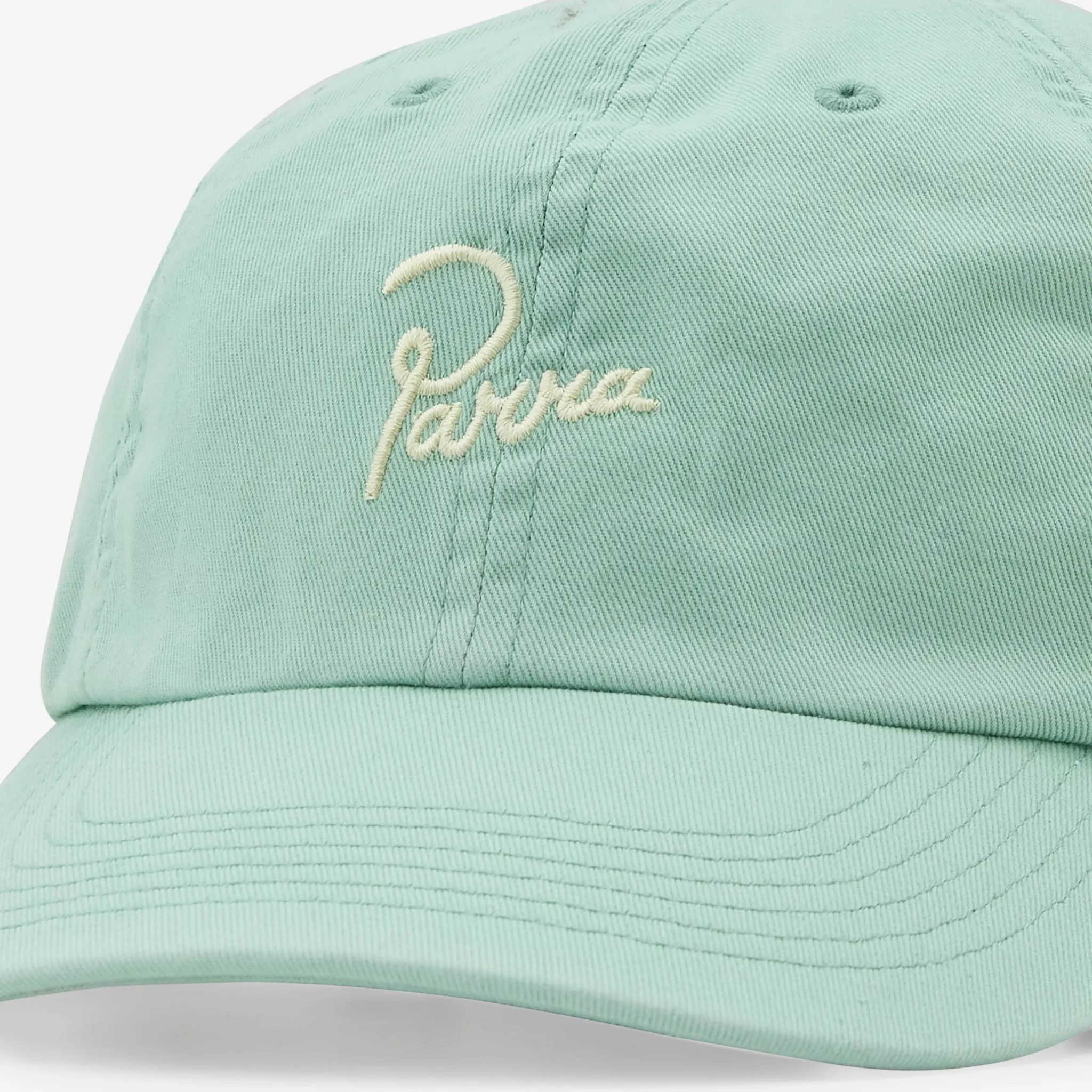 Sage Green 6 Panel Hat with Script Logo