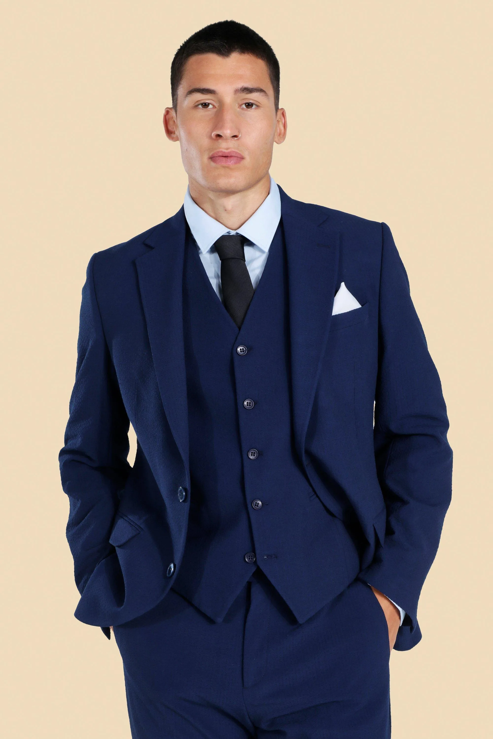 Seersucker Slim Single Breasted Suit Jacket