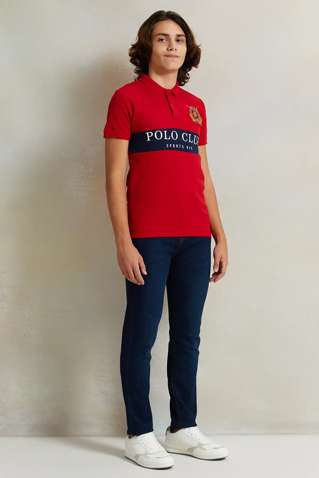 Senior Boys Red Printed Polo Shirt