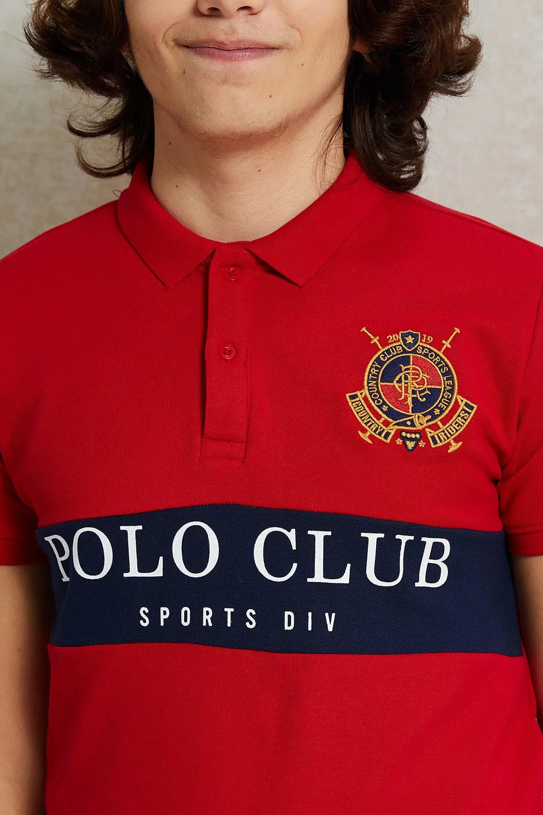 Senior Boys Red Printed Polo Shirt