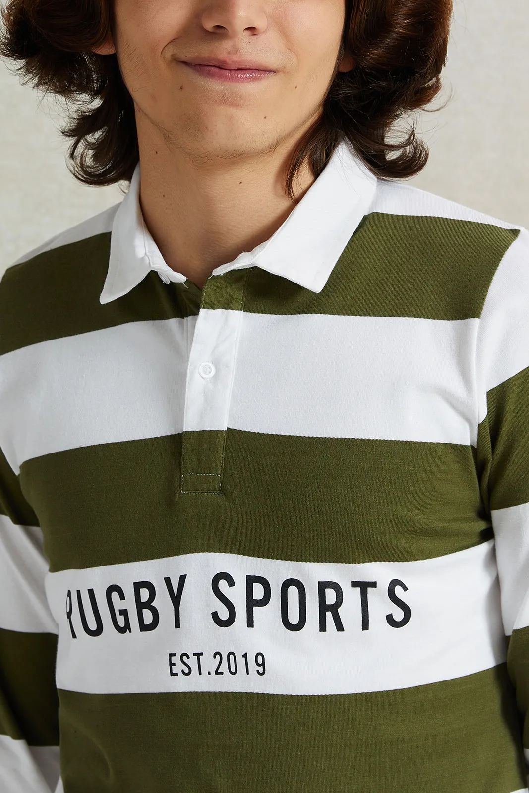 Senior Boys White And Green Striped Polo Shirt