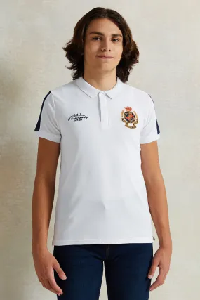 Senior Boys White Printed Polo Shirt