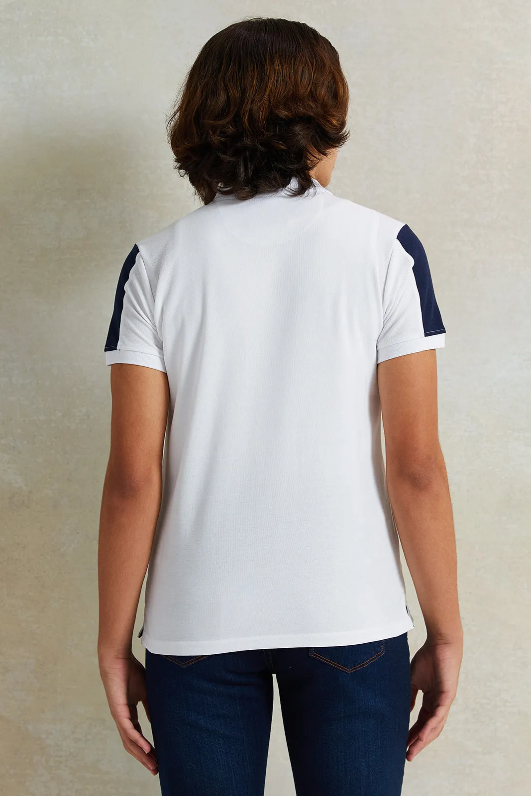 Senior Boys White Printed Polo Shirt