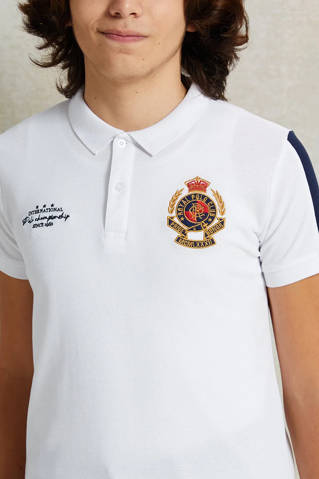 Senior Boys White Printed Polo Shirt