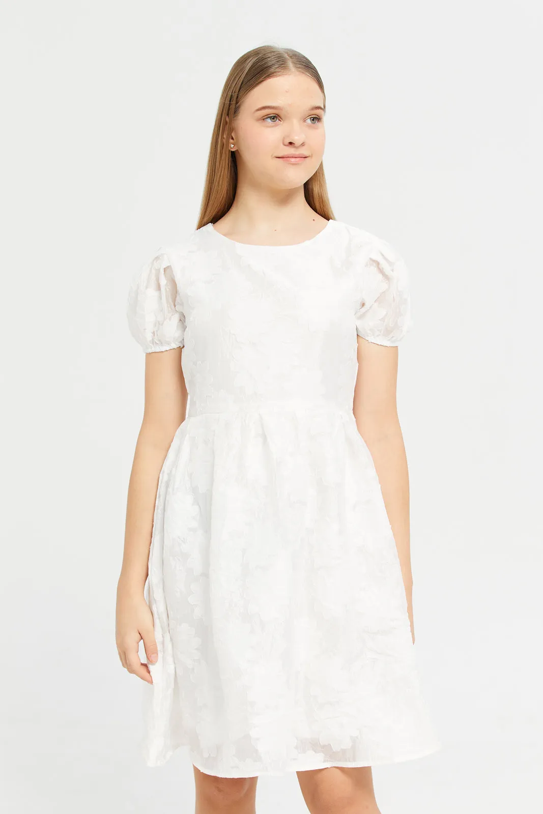 Senior Girls White Embellished Dress