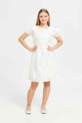 Senior Girls White Embellished Dress