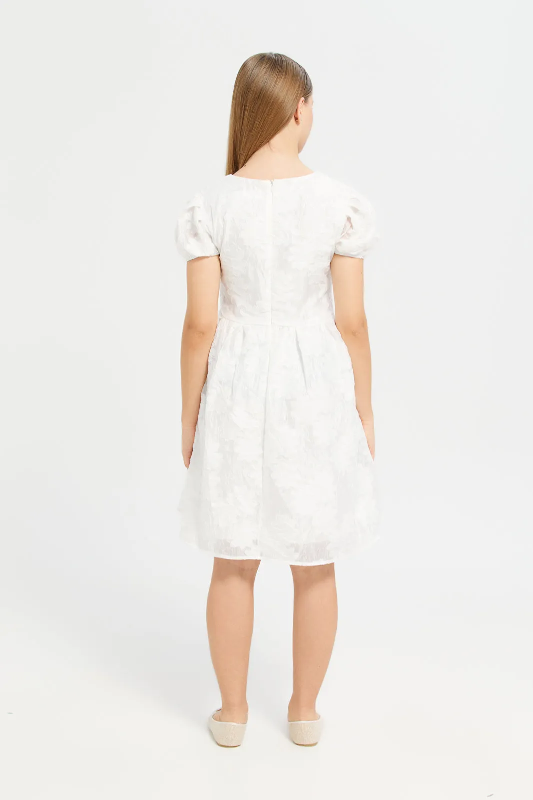 Senior Girls White Embellished Dress