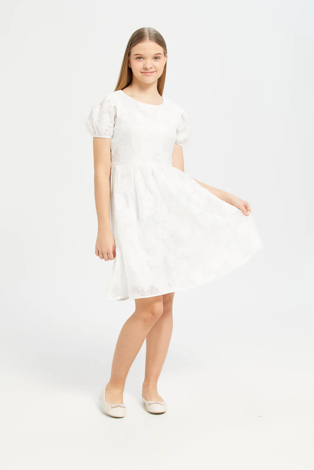 Senior Girls White Embellished Dress