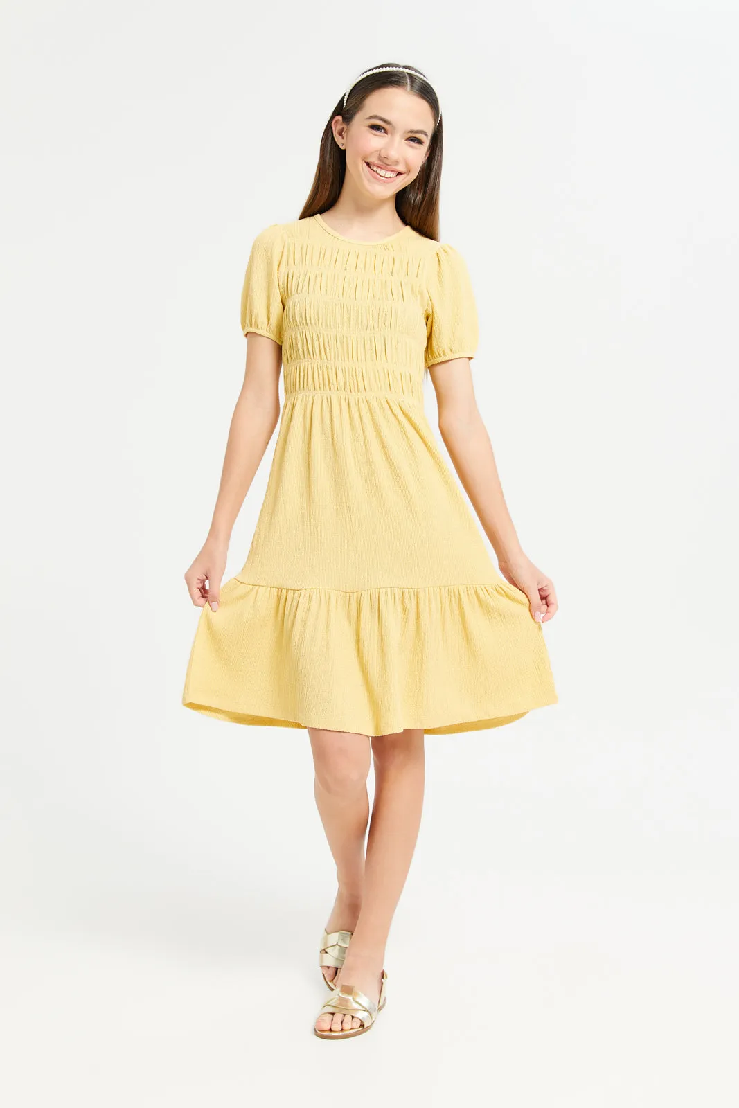 Senior Girls Yellow Smocking Dress