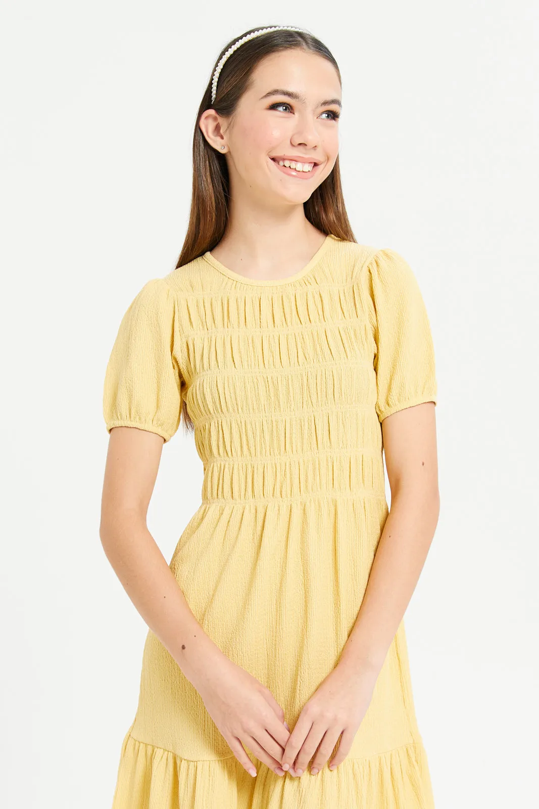 Senior Girls Yellow Smocking Dress