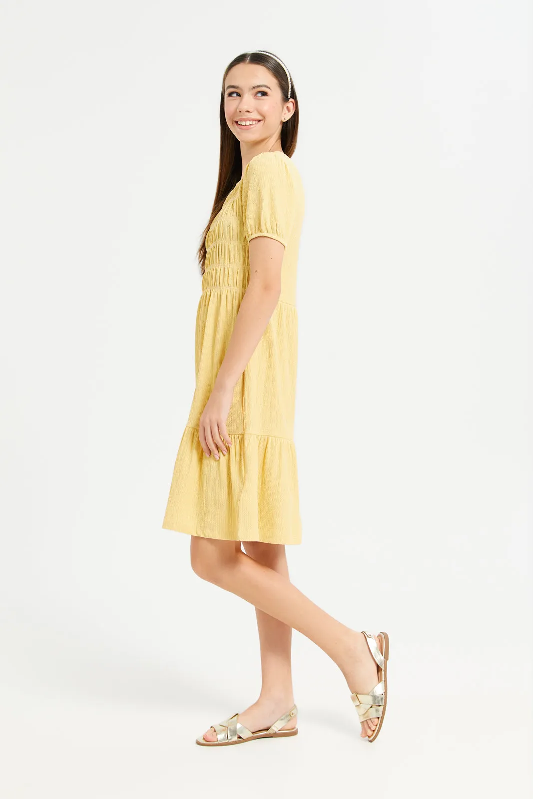 Senior Girls Yellow Smocking Dress