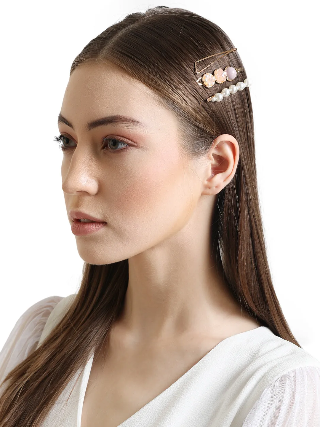 Set Of Bright Golden Embellished Hair Clips