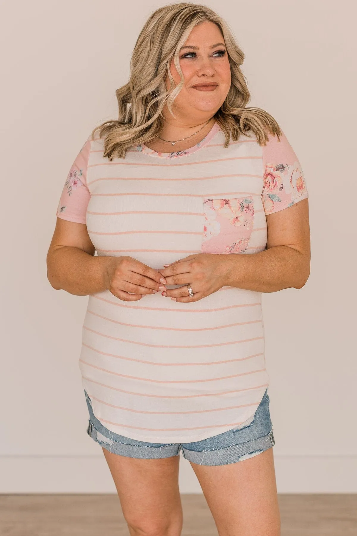 Striped Ivory & Blush Knit Top