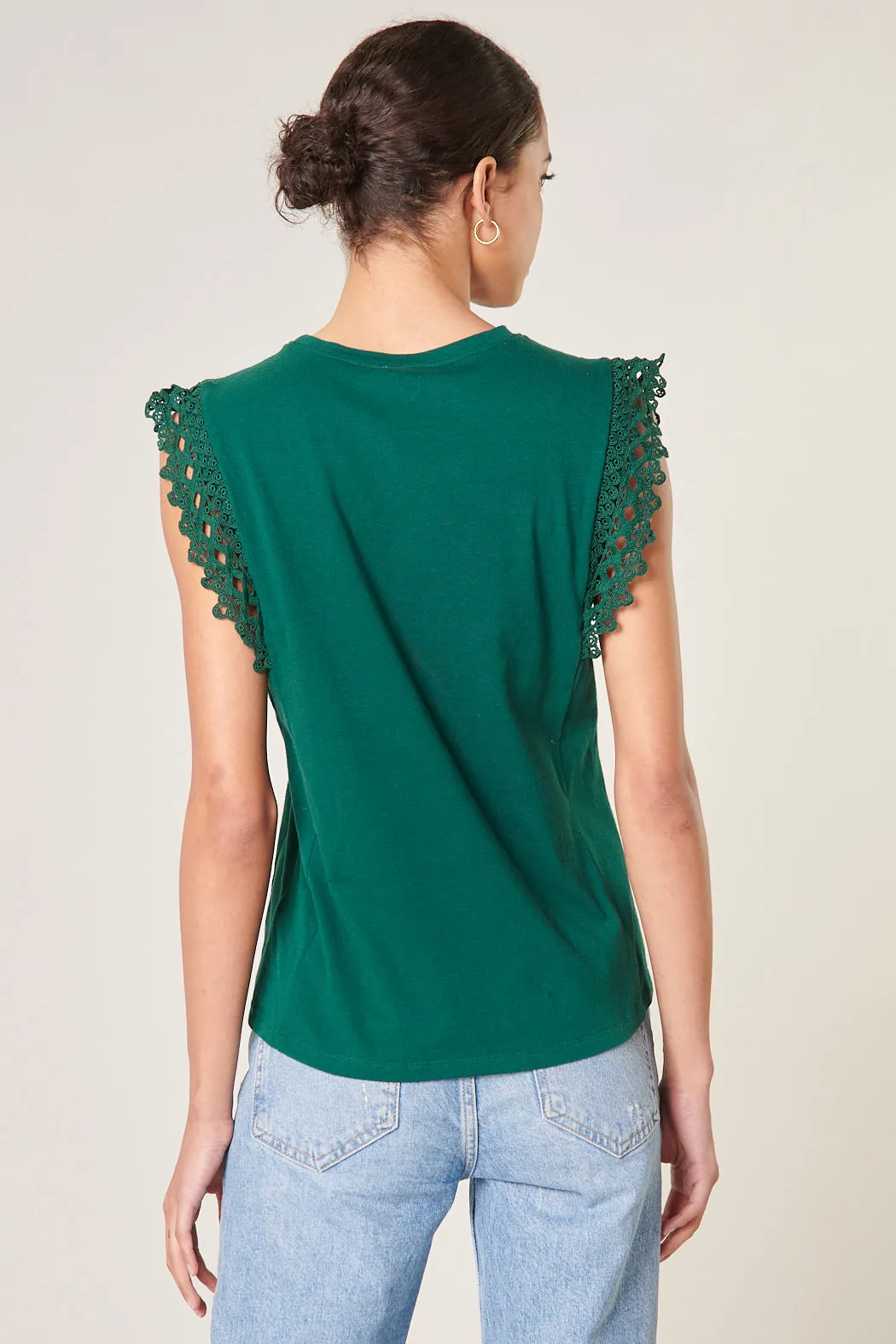 Shea Lace Trim Cap Sleeve Cotton Knit Top