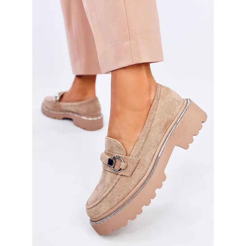 Khaki Beige Sheady High Sole Suede Moccasins