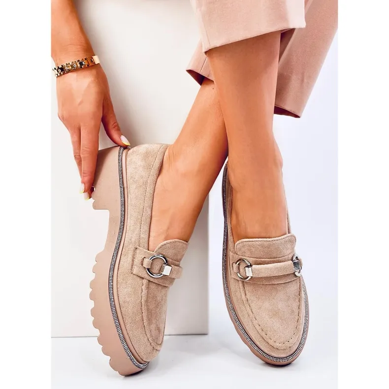 Khaki Beige Sheady High Sole Suede Moccasins