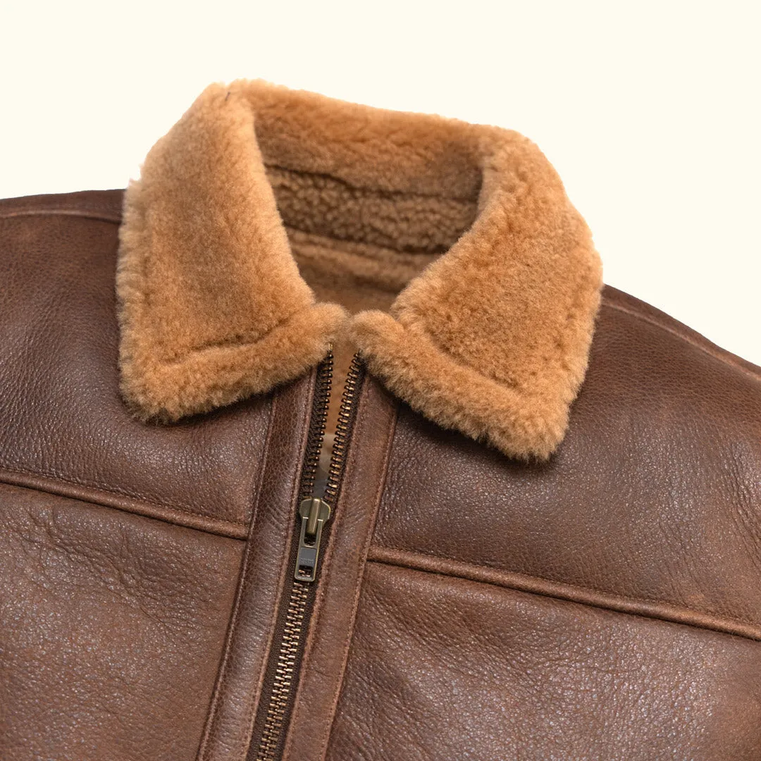 Shearling Leather Bomber Jacket | Grizzly Brown