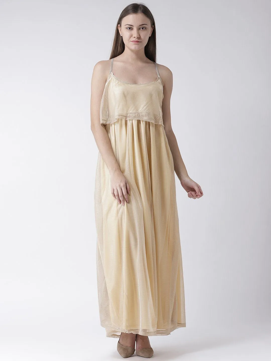 Shimmer Maxi tiered Dress in Gold