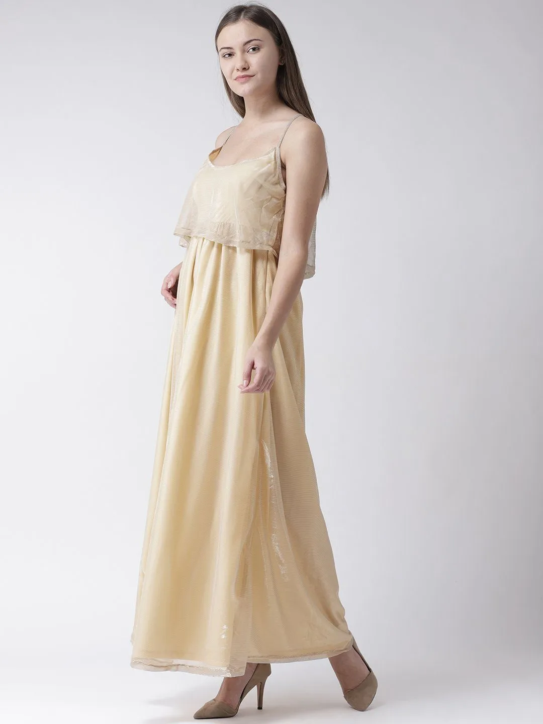 Shimmer Maxi tiered Dress in Gold