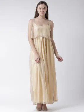 Shimmer Maxi tiered Dress in Gold