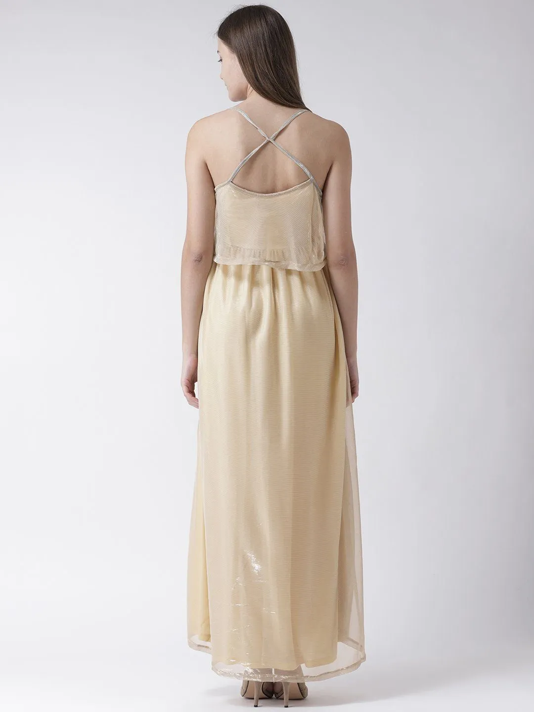 Shimmer Maxi tiered Dress in Gold