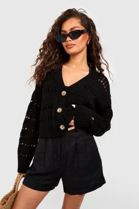 Shop Crochet Button Through Crop Cardigans at boohoo