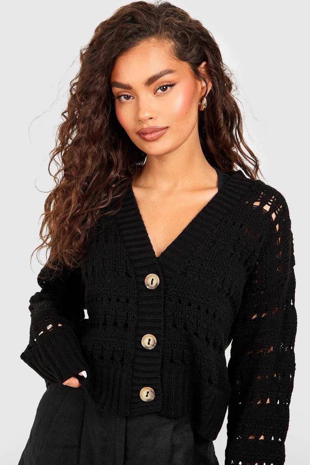 Shop Crochet Button Through Crop Cardigans at boohoo