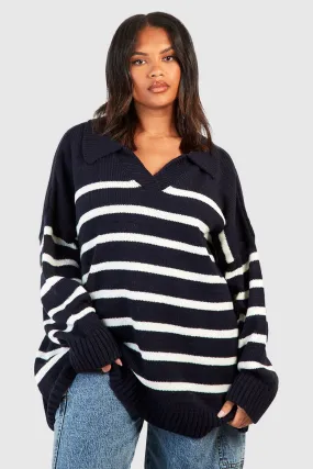 Shop Plus Size Collared Stripe Jumpers & Cardigans at boohoo