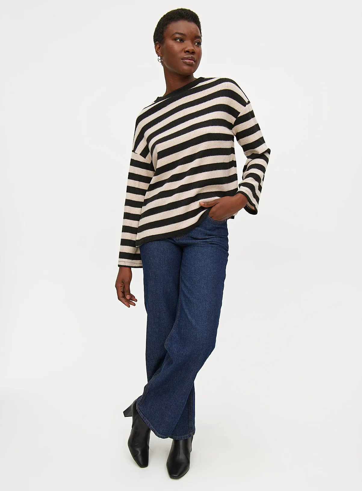 Shop XXL Neutral Stripe Soft Touch Jumper at Tu Clothing