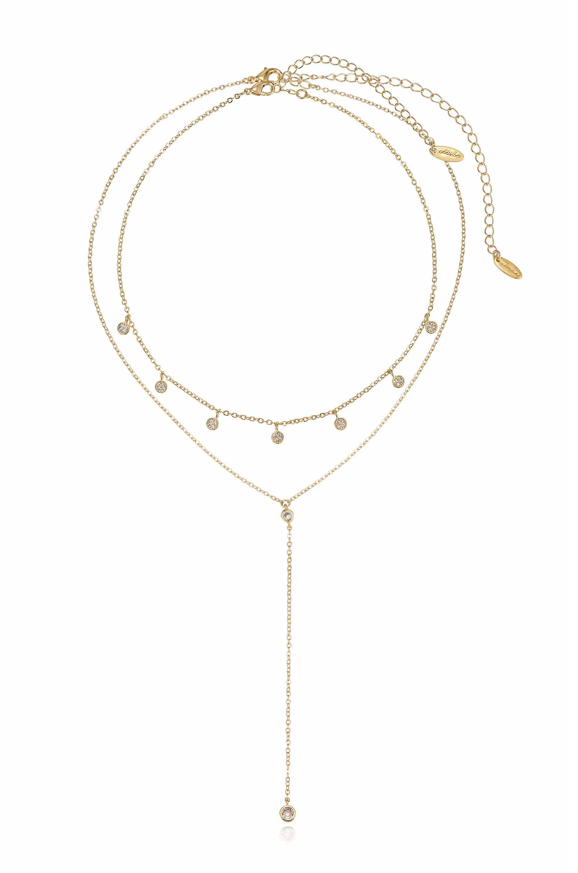 Simplistic Crystal Layered Lariat Necklace Set