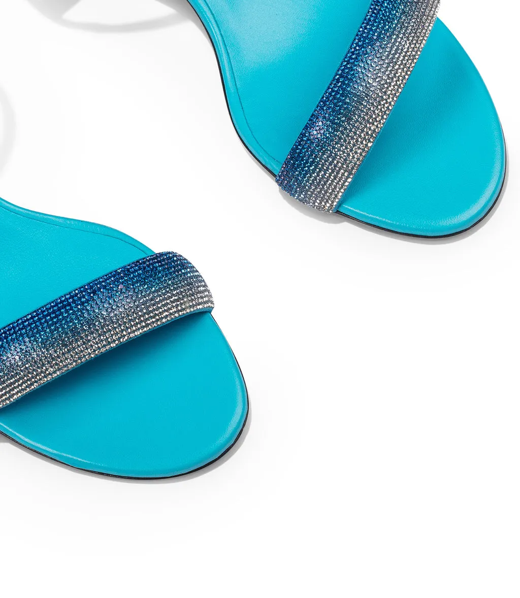 Sky Blue Nappa Leather Sandals with Rhinestones